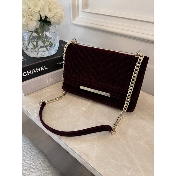 Apt. 9 Handbags - Apt 9 Maroon Velvet Chevron Quilted Crossbody Bag Gold Chain Burgundy Evening